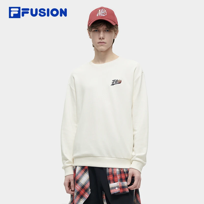 FILA斐乐潮流宽松套头衫男款秋季款休闲长袖运动圆领印花时尚卫衣