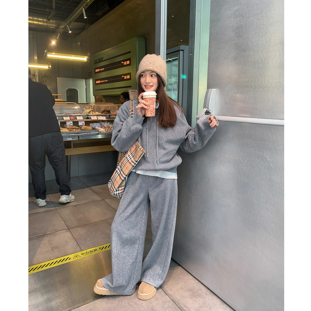 【西西里安】日常款力推！加厚银狐绒韩版休闲卫衣+阔腿裤套装