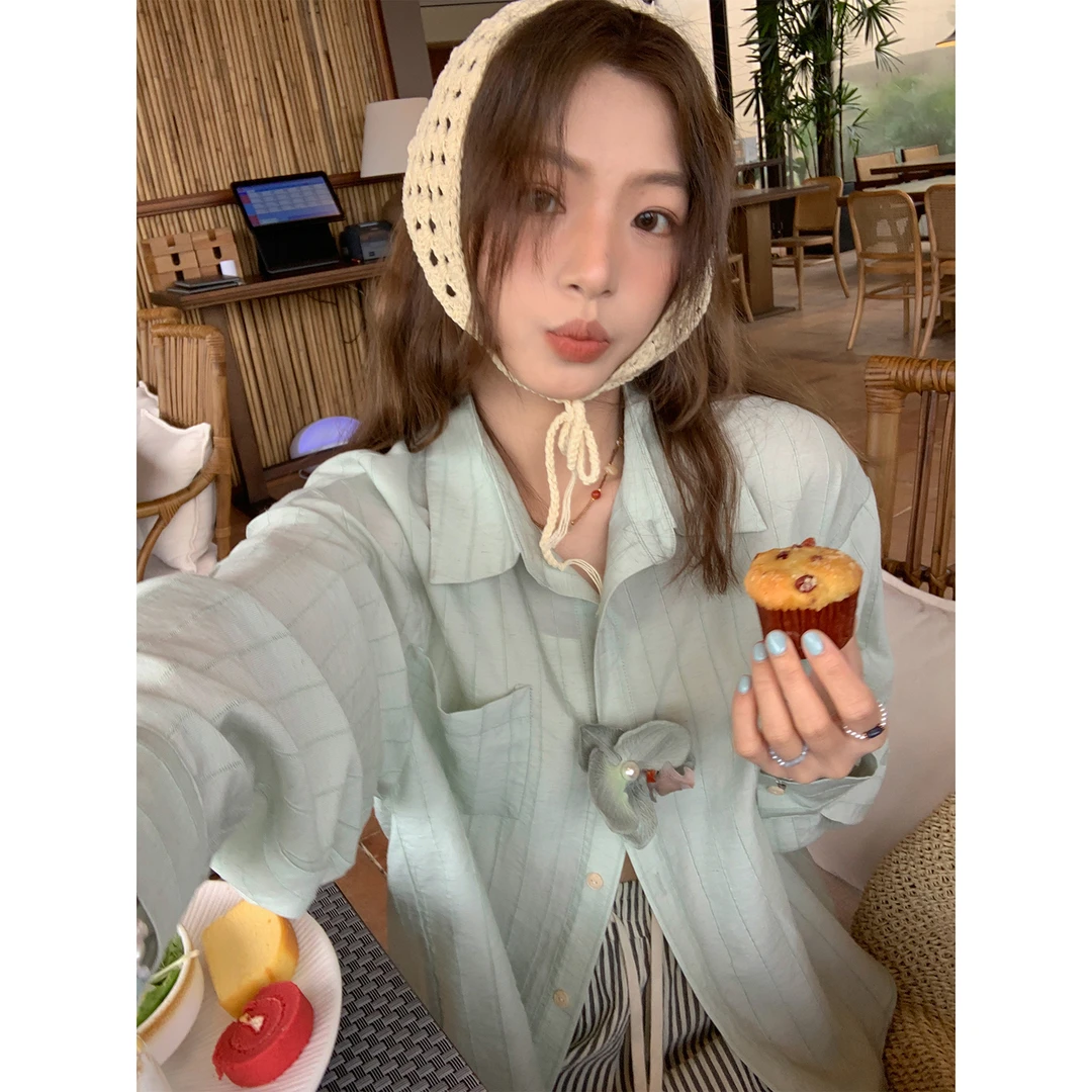 【西西里安 折扣立减】轻盈迎夏日~宽松微透棉麻条纹衬衫