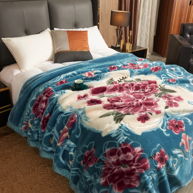 超柔毛毯双层加厚5D压花毯空调云毯冬夏季拉舍尔双人大红婚庆毯子