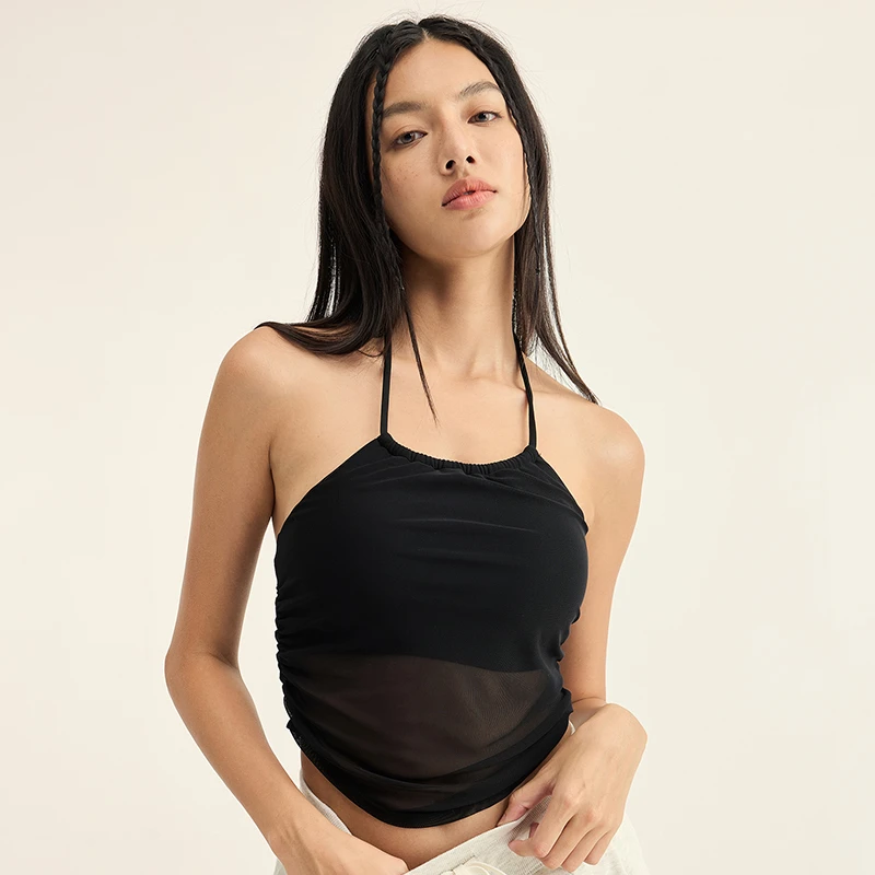 一体式印花扎染运动背心瑜伽跑步可外穿挂脖式露背健身上衣8275