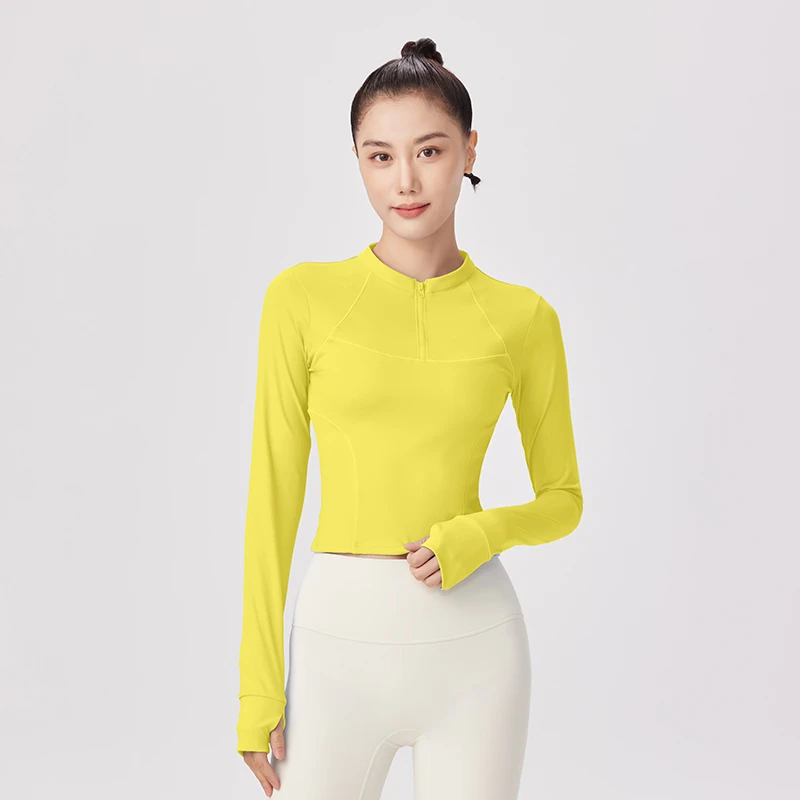 DK半拉链短款瑜伽服女长袖透气速干衣运动上衣秋冬训练健身服6029