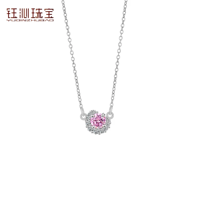 YUQINZHUBAO/钰沁珠宝 钛钢项链 暮光项链女时尚粉锆钛钢锁骨链