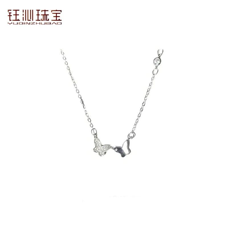 YUQINZHUBAO/钰沁珠宝 钛钢项链 蝴蝶项链女小众设计感双蝶锁骨链