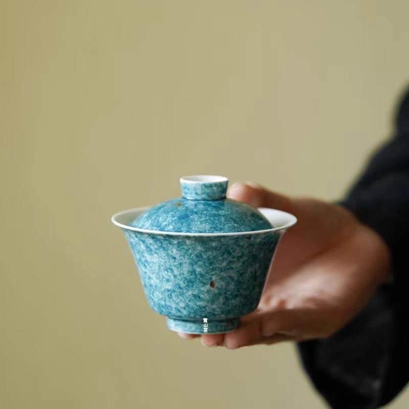 震山堂手工薄胎陶瓷盖碗单个洒绿泡茶碗家用简约不烫手景德镇陶瓷
