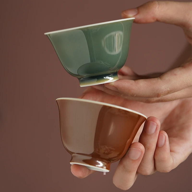 震山堂手工主人杯单个茶杯茶具色釉品茗杯陶瓷家个人专用杯紫金釉