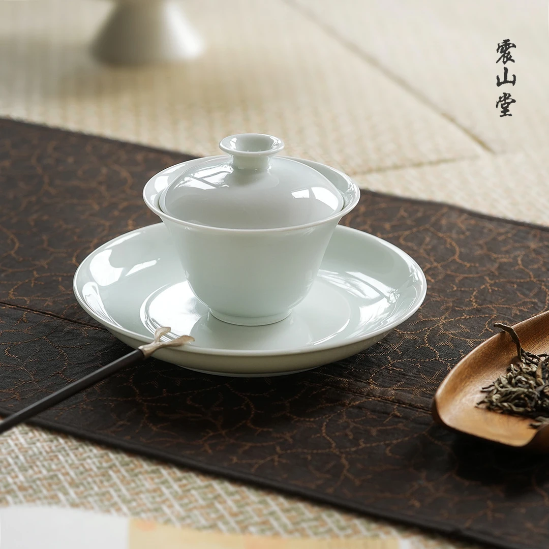 震山堂手工泡茶白瓷薄胎盖碗景德镇陶瓷茶碗单个家用单色釉茶泡器