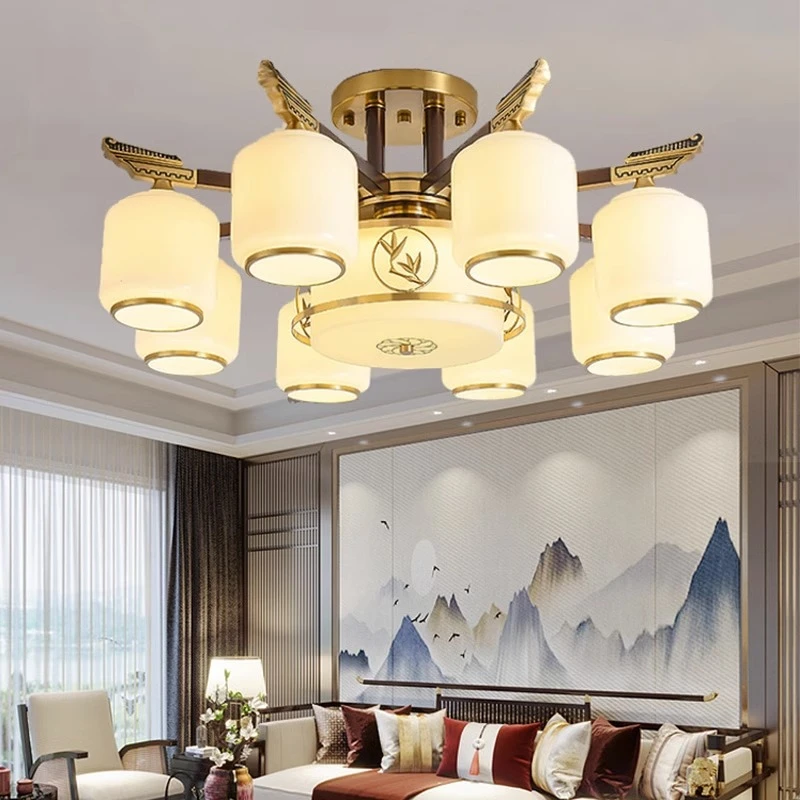 新中式全铜红木吸顶灯客厅古典大气中国风餐厅别墅灯禅意实木灯具