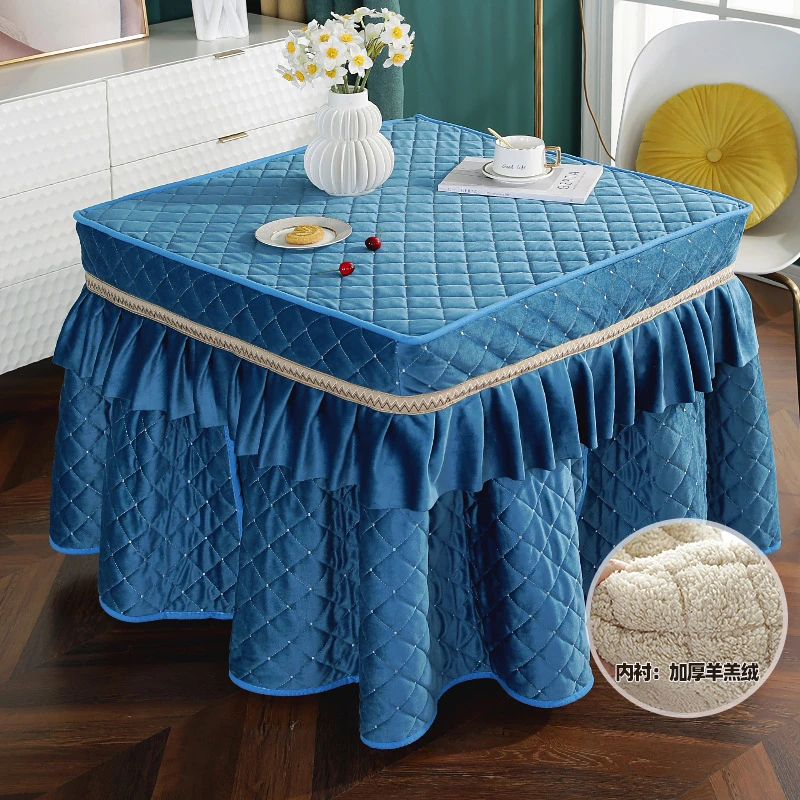 加厚冬季电暖炉罩防尘盖布烤火罩电炉罩素雅夹棉桌布餐桌套椅子套