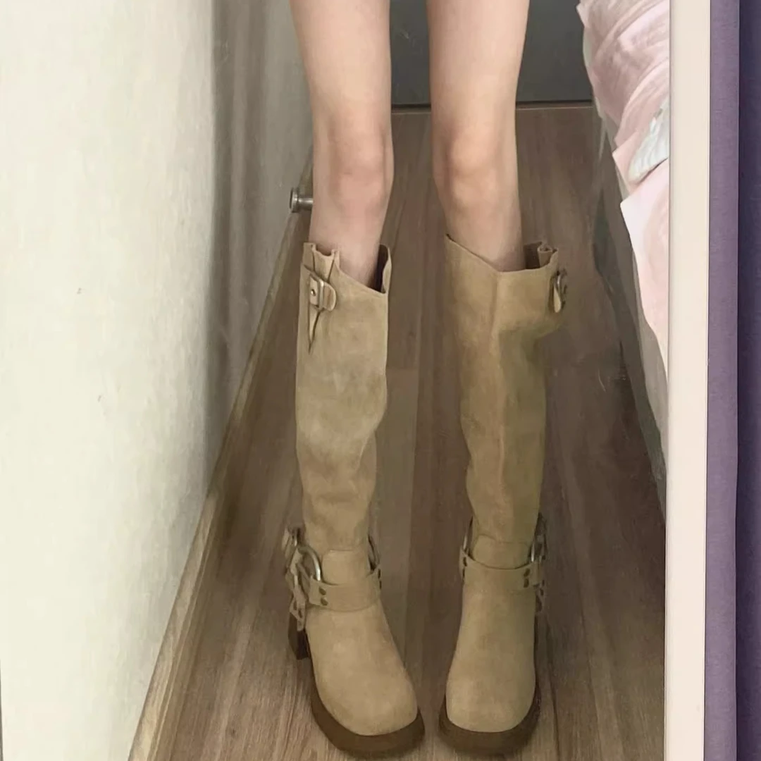 啄木鸟长靴女新疆旅游长筒靴加宽大腿围胖MM堆堆靴草原复古短靴子