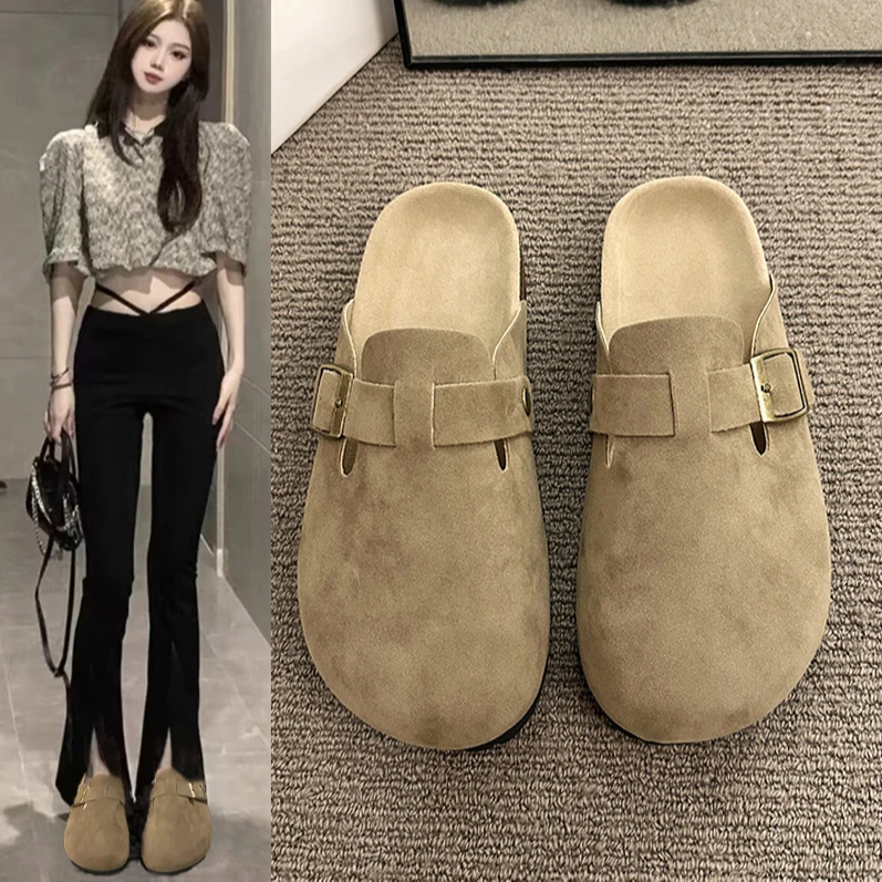 啄木鸟勃肯鞋女2024新款夏季懒人一脚蹬博肯包头半拖鞋外穿单鞋