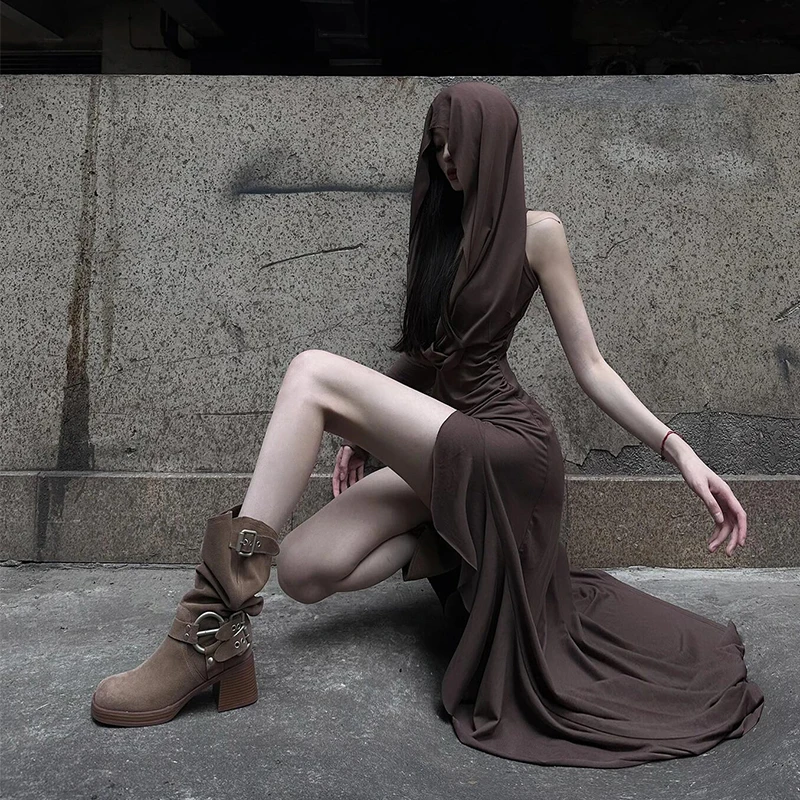 啄木鸟夏季薄款透气堆堆长靴女2025新款方头粗跟西部牛仔靴骑士靴