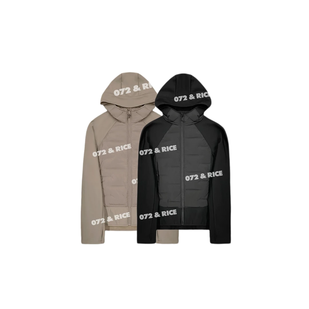 072 & RICE【海德】春季休闲连帽拼接长款羽绒外套 HT3124-9