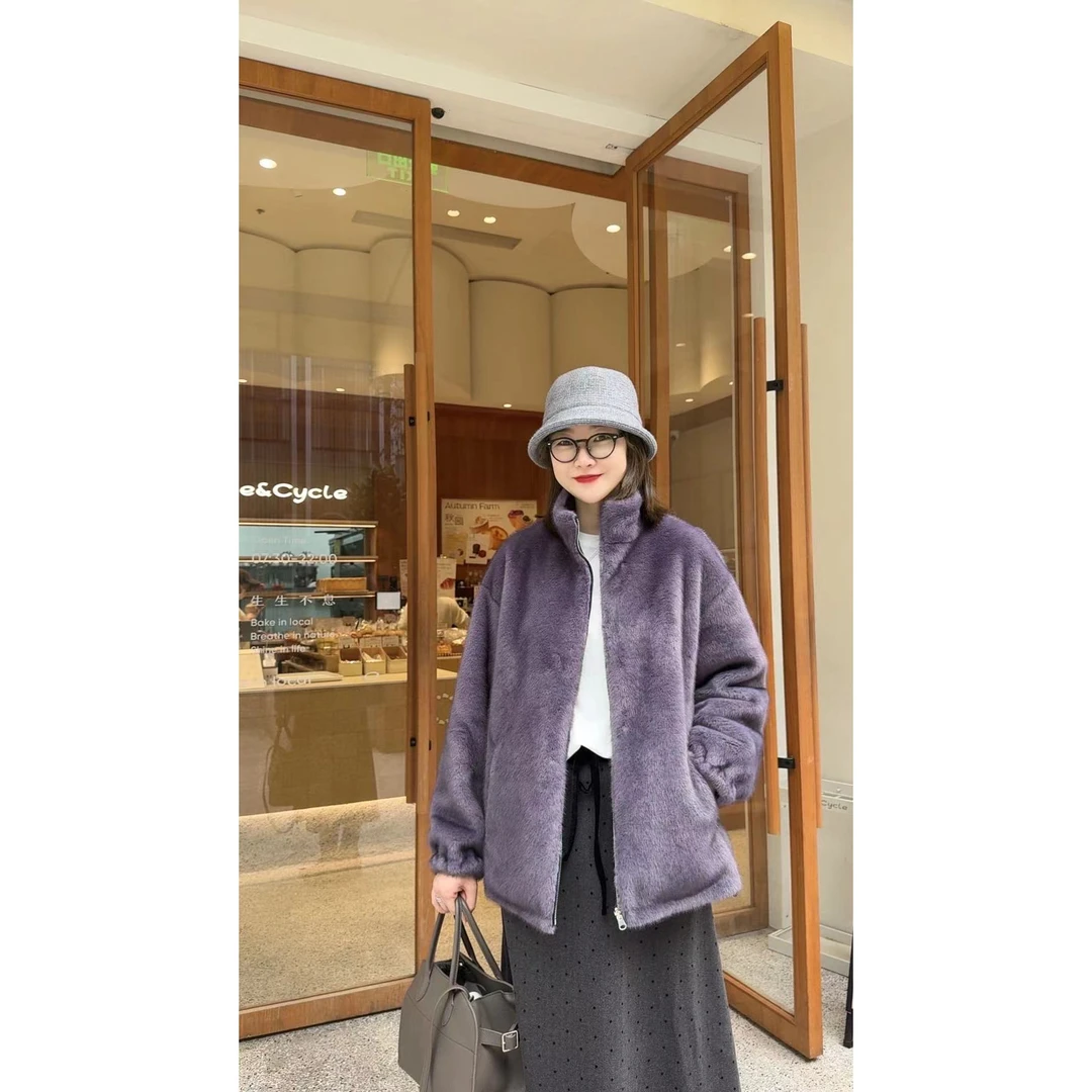 072 & RICE【珊瑚紫】秋冬休闲高领两面穿长袖外套 31SF095