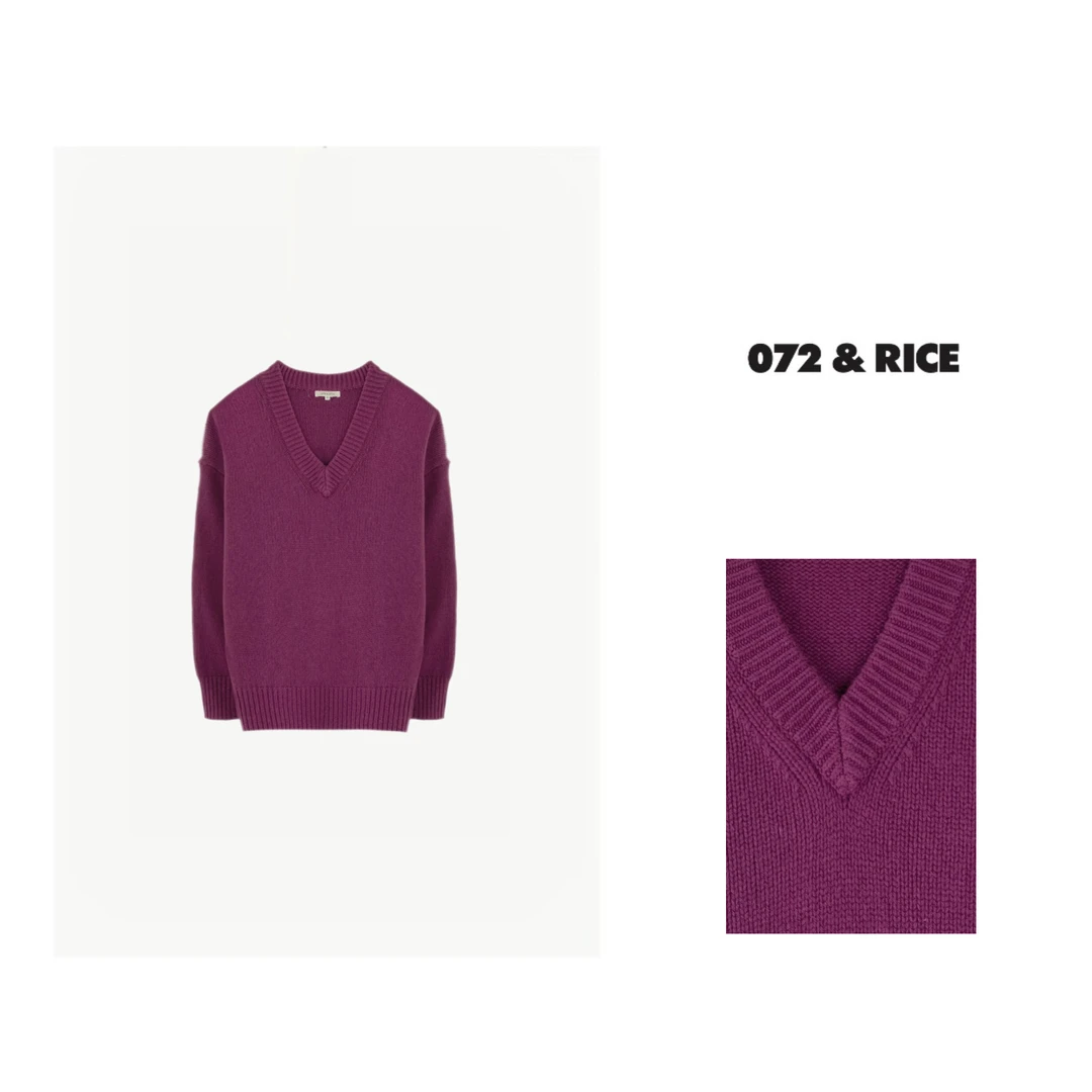 072 & RICE【葡萄籽】100羊毛 秋季V领长袖针织衫 XLE233 1212FF