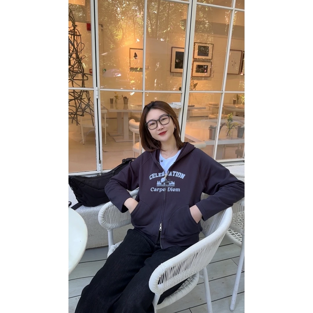 072 & RICE【詹妮弗】春季休闲连帽拉链印花长袖外套 31NB241Z*