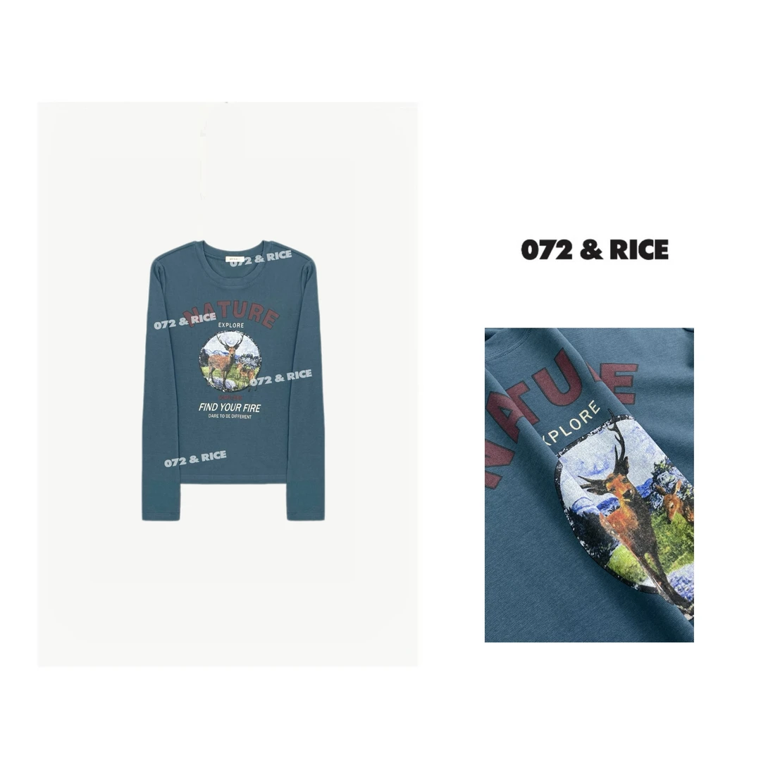 072 & RICE【小鹿TEE】春季休闲圆领长袖T恤 24GS19
