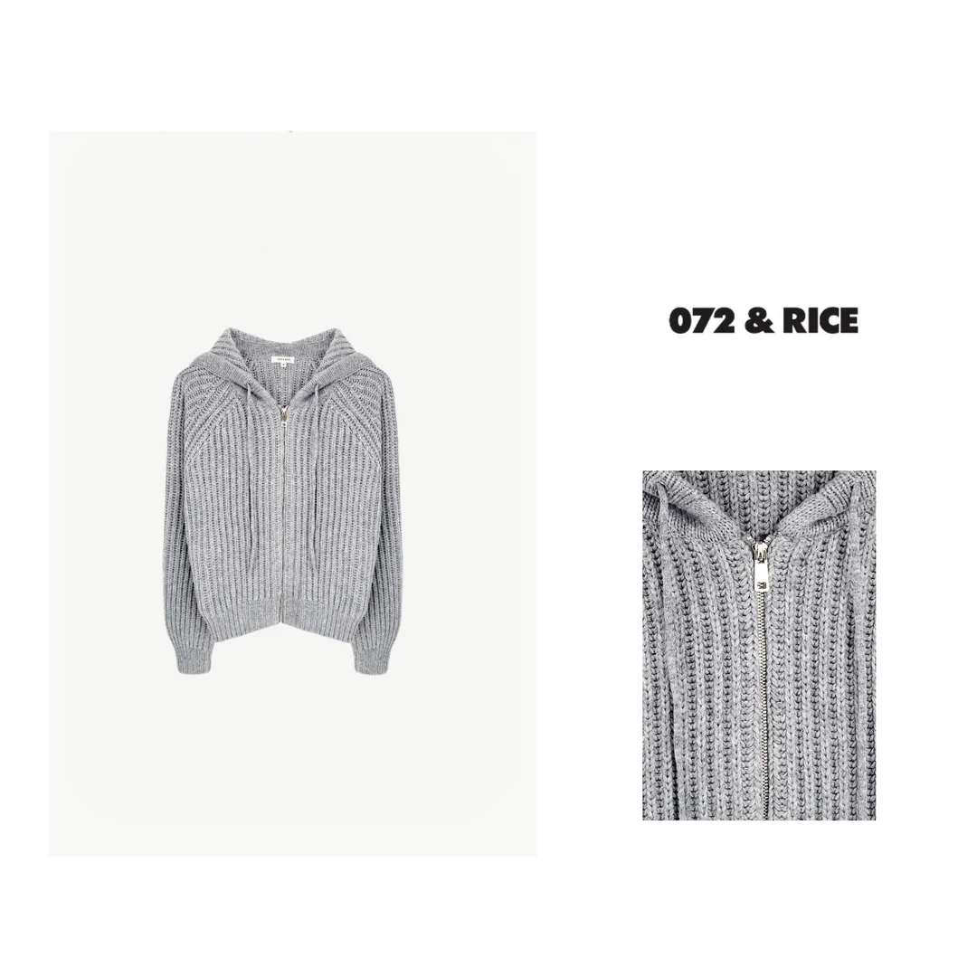 072 & RICE【积云灰】休闲连帽抽绳长袖针织开衫 LE202 FF