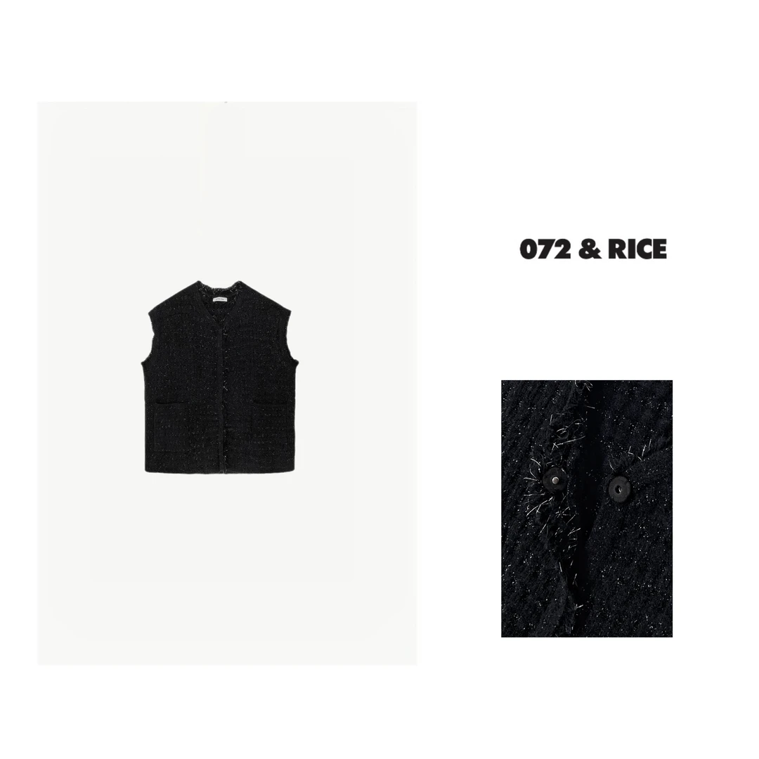 072 & RICE【下一站天后】秋季休闲气质V领无袖重工外套 SJ018 FF