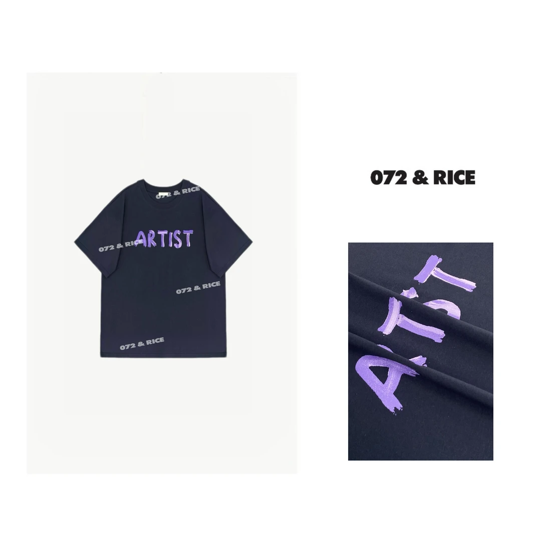 072 & RICE【艺术家】100纯棉 夏季休闲圆领印花短袖T恤 24HE07 FF