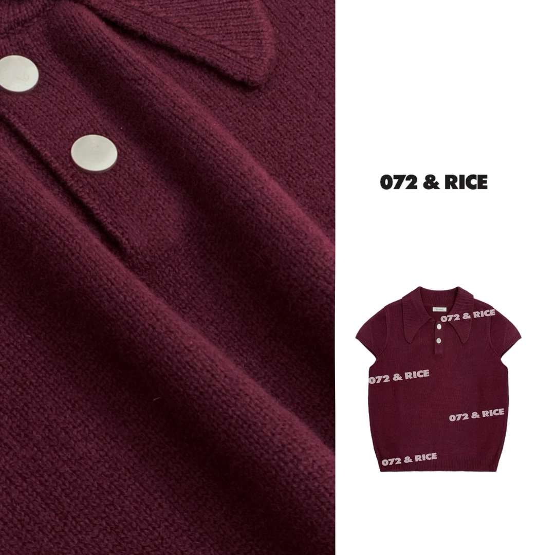 072 & RICE【朱迪红】100羊毛 春季翻领短袖针织衫 CCA91208 618FF