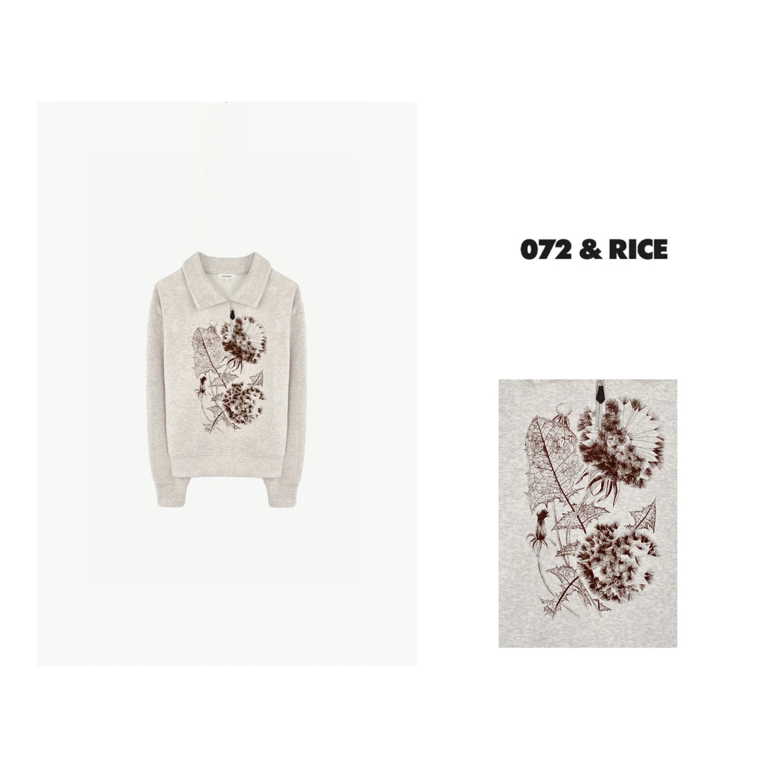 072 & RICE【蒲公英】秋季翻领半拉链长袖薄绒卫衣 NB235S 122FF