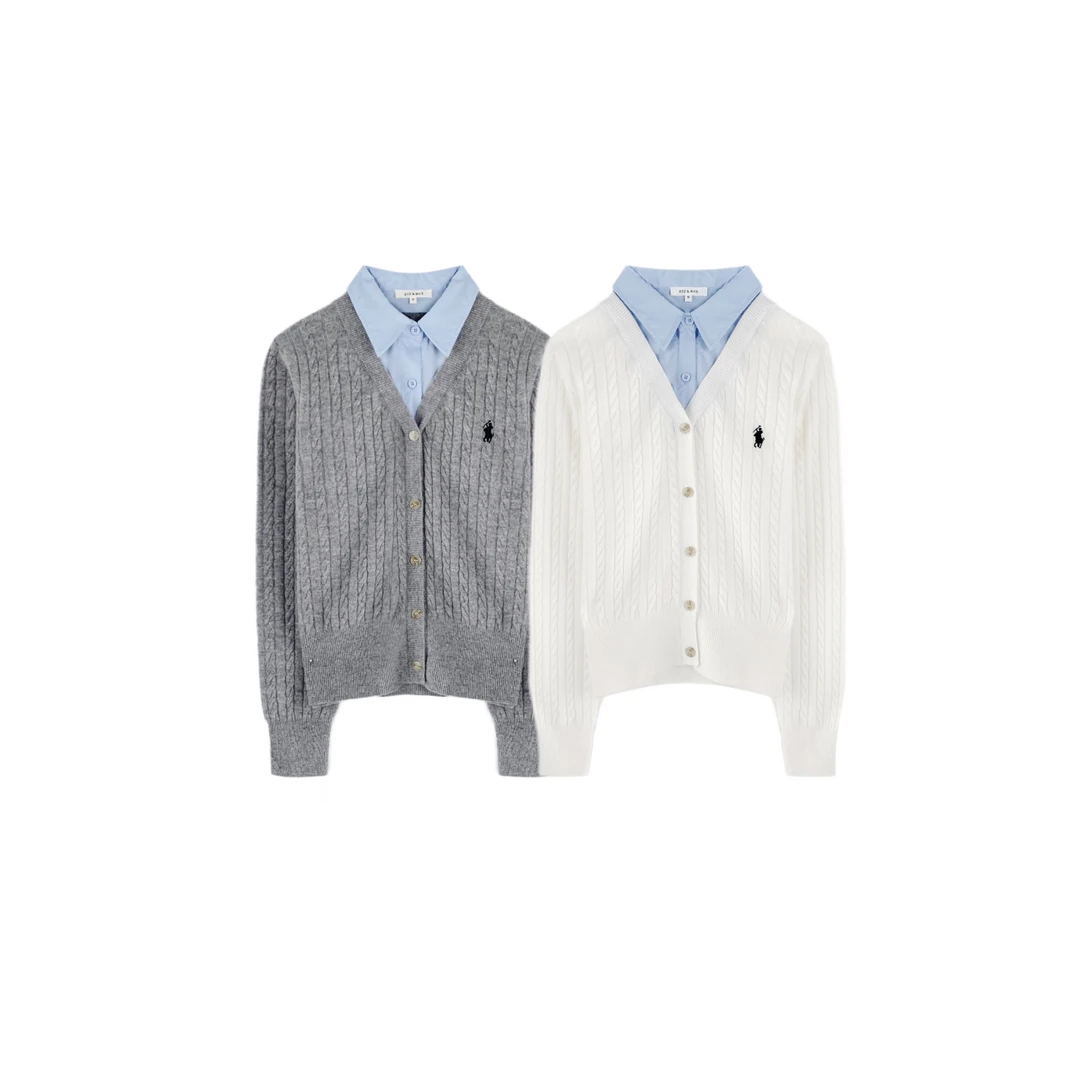 072 & RICE【静初】100羊毛 秋季休闲翻领假两件针织衫 24HF8963