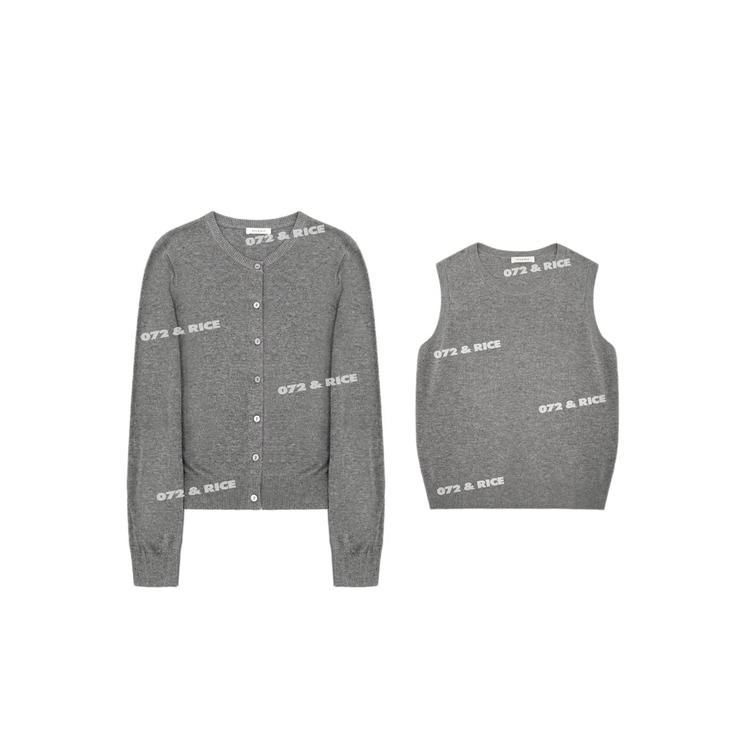 072 & RICE【如烟】亚麻+莱赛尔 针织上衣+背心 LE92311AB*