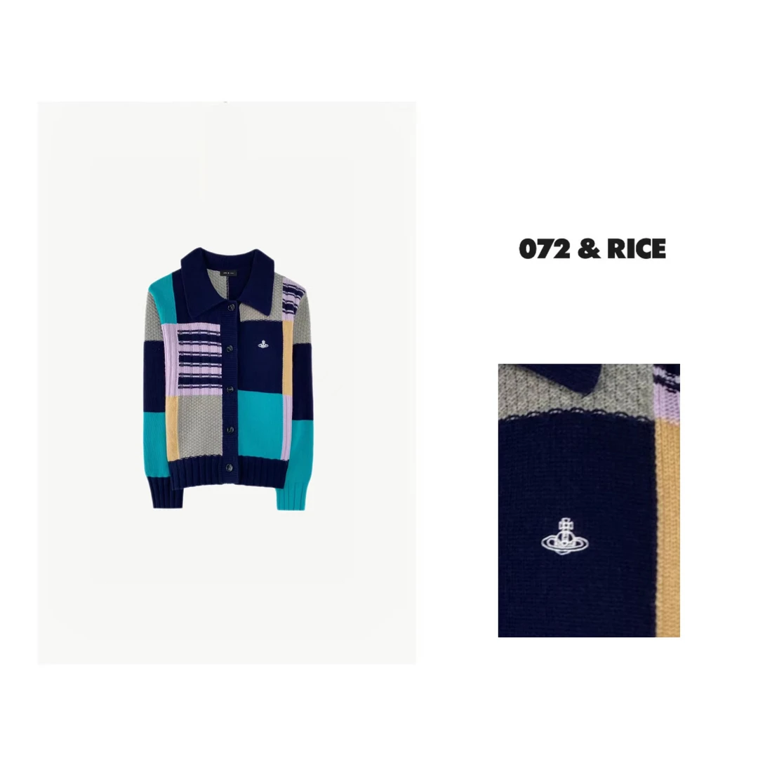 072 & RICE【范特西】休闲单排扣撞色长袖针织衫 JH042 618FF