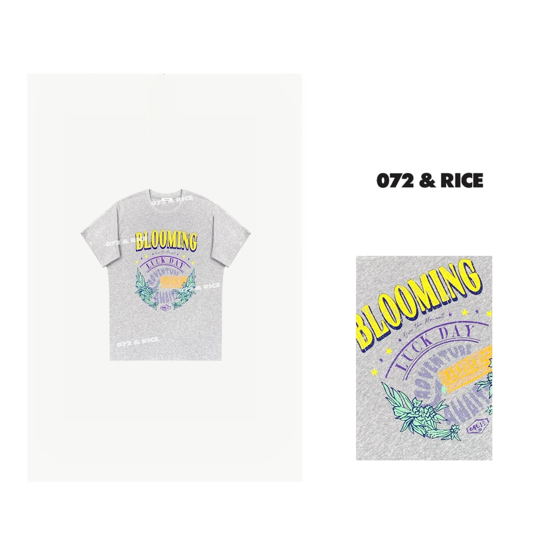 072 & RICE【幸运日】100棉 夏季休闲百搭圆领短袖T恤 24HE06 125FF