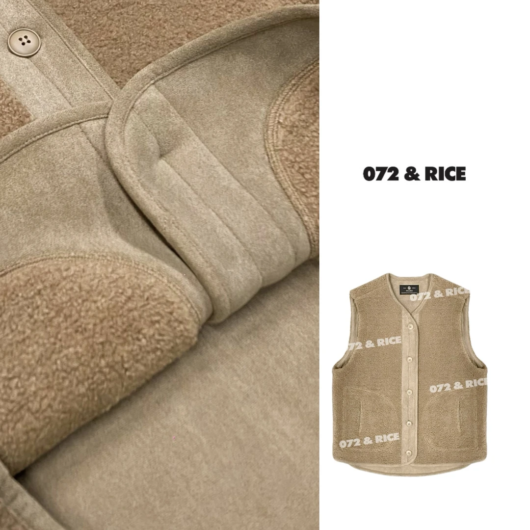 072 & RICE【奶茶马甲】秋冬休闲V领单排扣无袖外套 W0370-1Z*