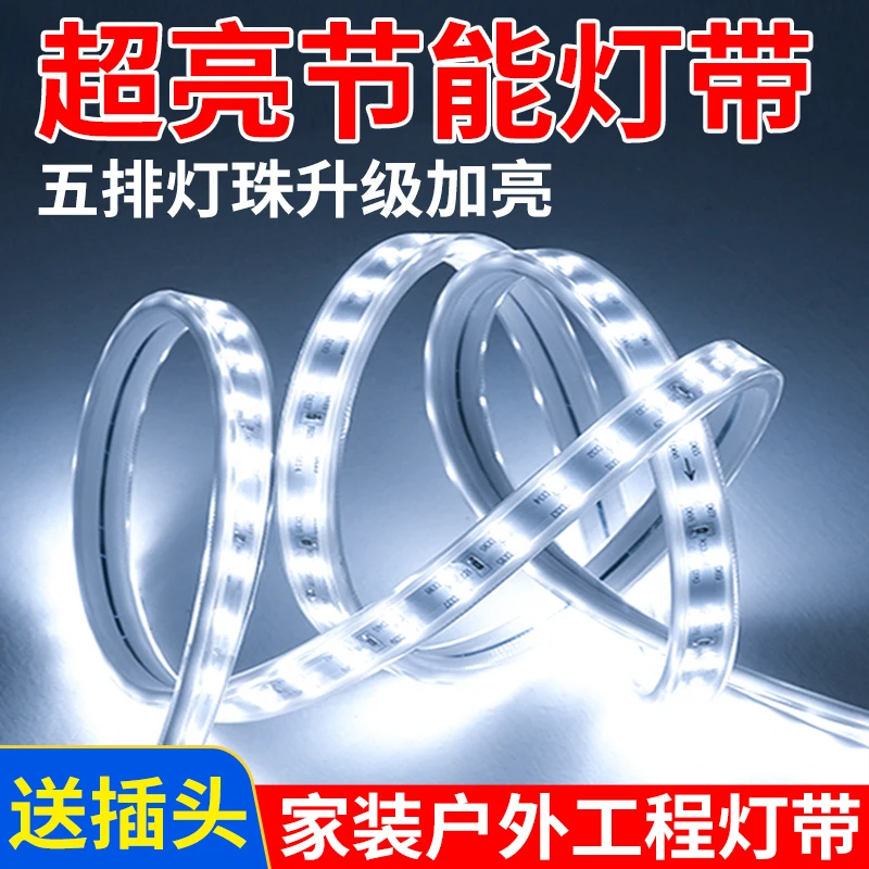 220v自粘灯带led灯条客厅吊顶家用装饰户外防水灯带高压工程白光