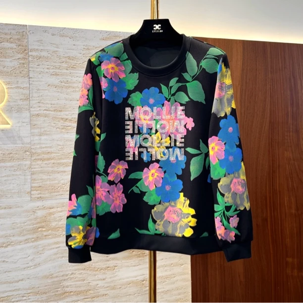 断码孤品EXC79【莫莉花园卫衣】新款休闲烫钻套头卫衣外套女士上衣