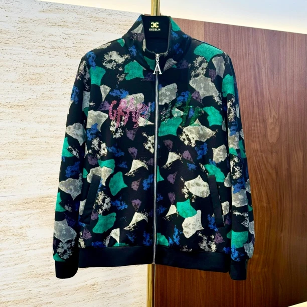 【青金绿松拉链开衫】秋季新款休闲显瘦印花烫钻卫衣外套女士上衣