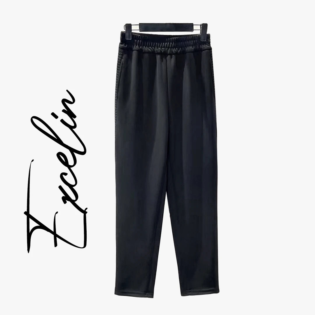 【新雅黑休闲长裤】时尚秋冬舒适罗马棉显瘦松紧腰女卫裤黑色休闲裤