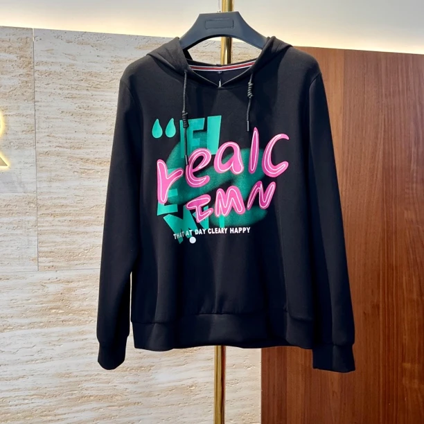 【都市霓虹连帽卫衣】2024秋新款休闲烫钻减龄洋气连帽卫衣女上衣