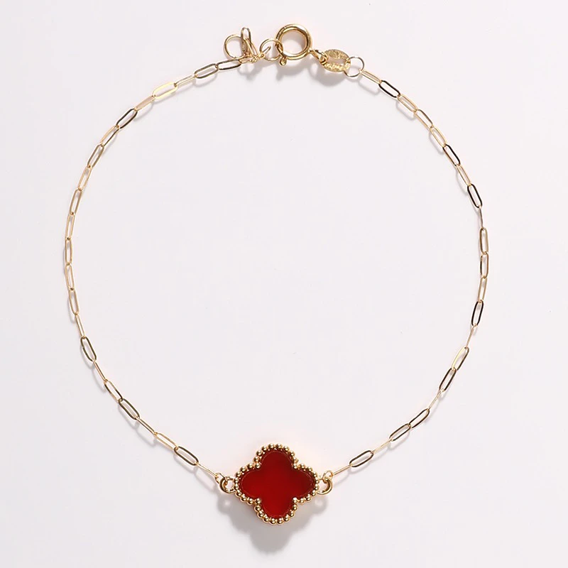 18K金红玛瑙10mm单花黄K金手链百搭时尚