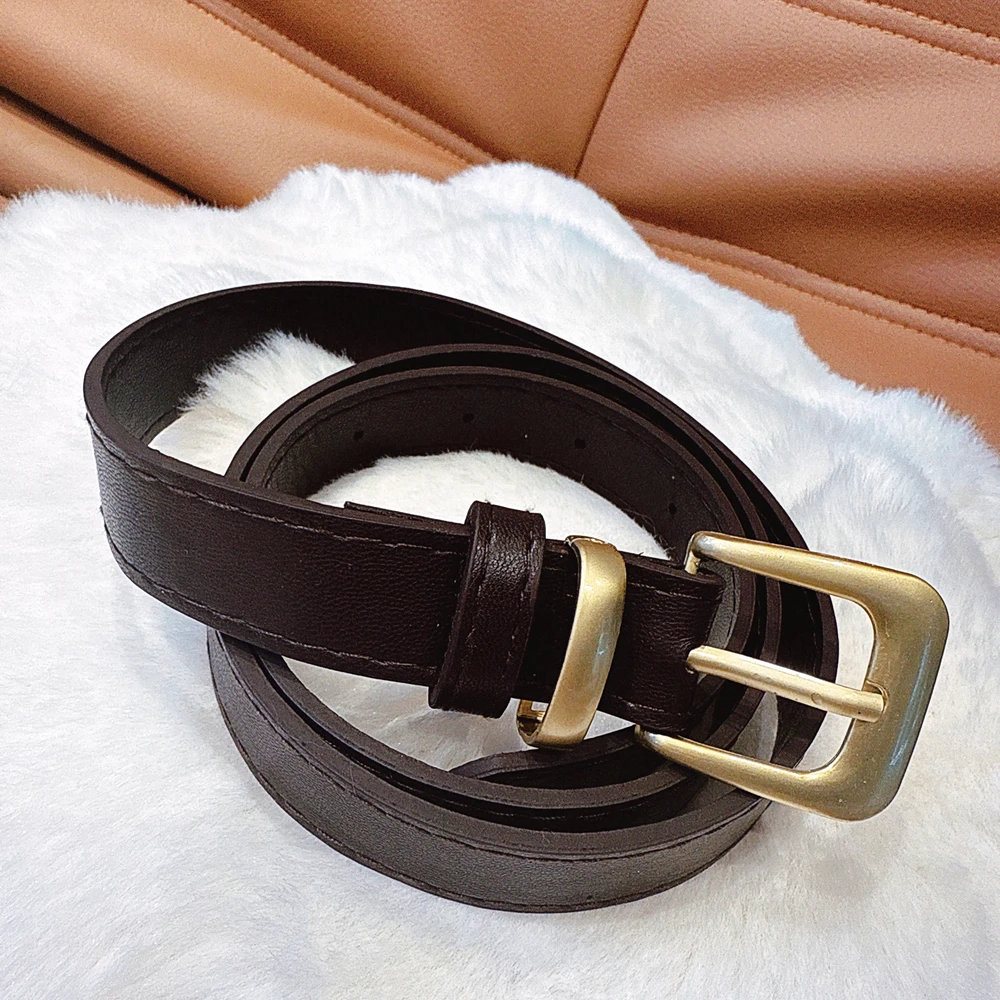 秋冬百搭复古拉丝扣头腰带 女士棕色时尚皮带