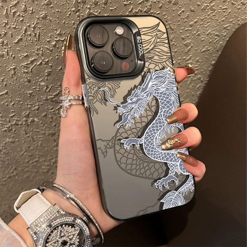 国风神龙潮牌高级适用苹果15手机壳iphone13磨砂14promax新款16防
