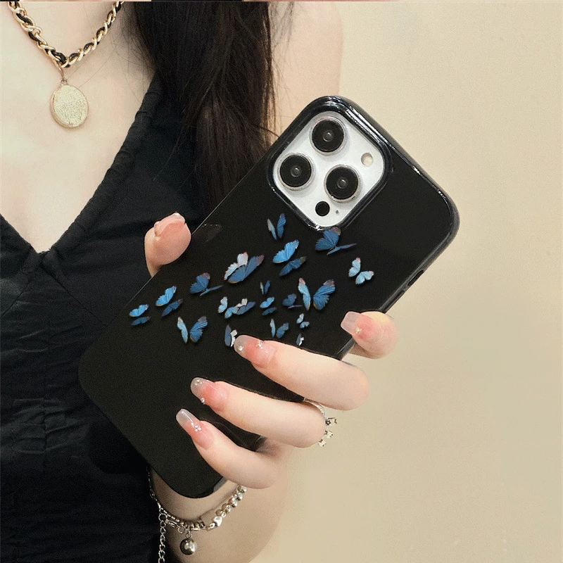 蝴蝶适用适用苹果15pro max手机壳新款iPhone14pro透明11黑色16高