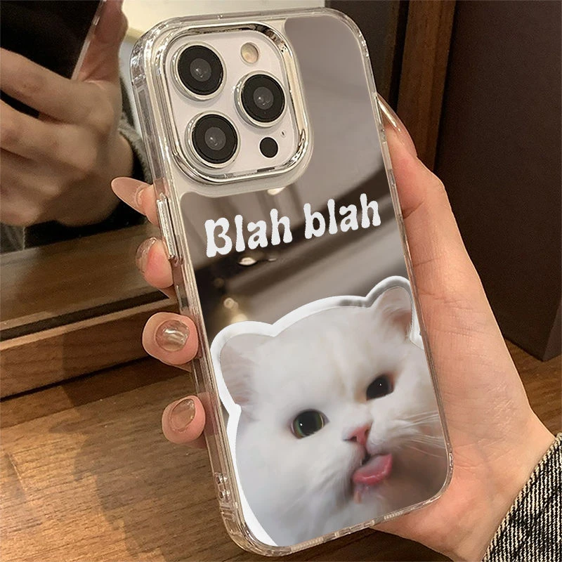 搞怪猫狗iphone15Promax镜面手机外壳14适用苹果13情侣16防摔11保