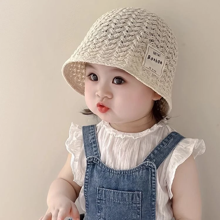 儿童宝宝帽子夏季薄款透气草编水桶女童防晒遮阳草帽太阳渔夫帽