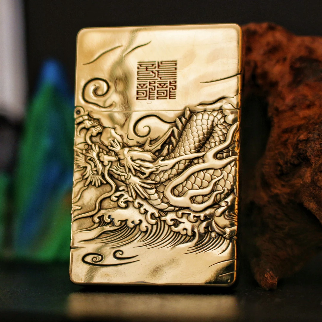 佐罗ZL8龙五面浮雕黄铜超薄小重甲密封3立体砂轮老式翻盖限量编号