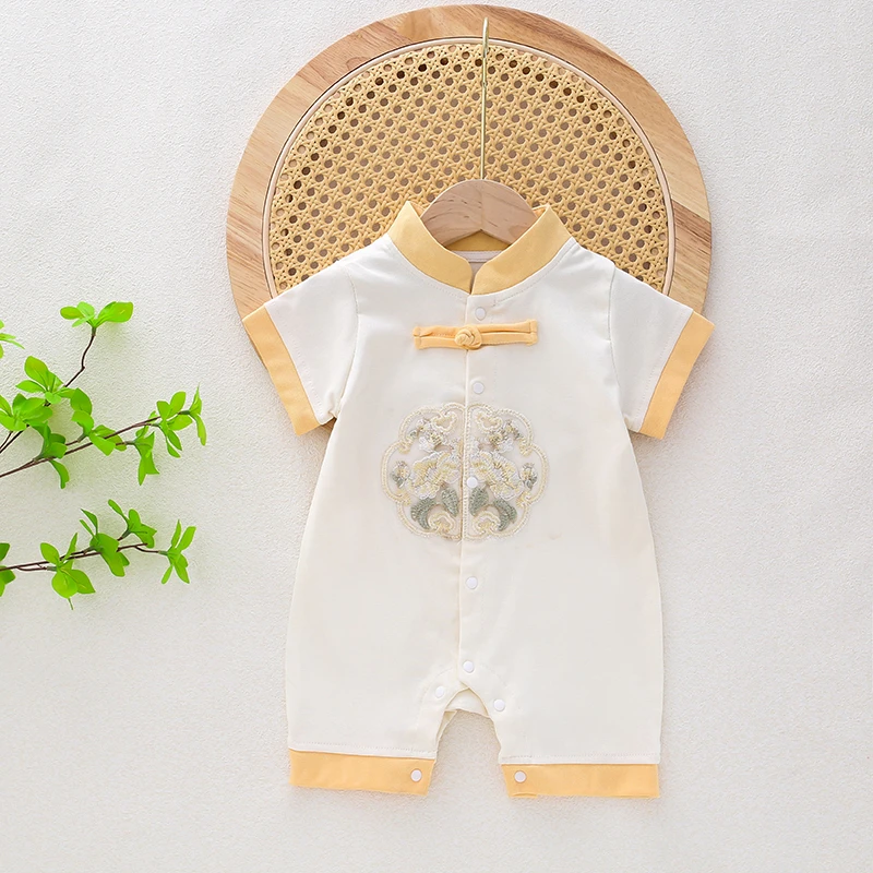 婴幼儿宝宝夏季中国风纯棉连体衣薄款外出服透气吸汗A类爬服新品
