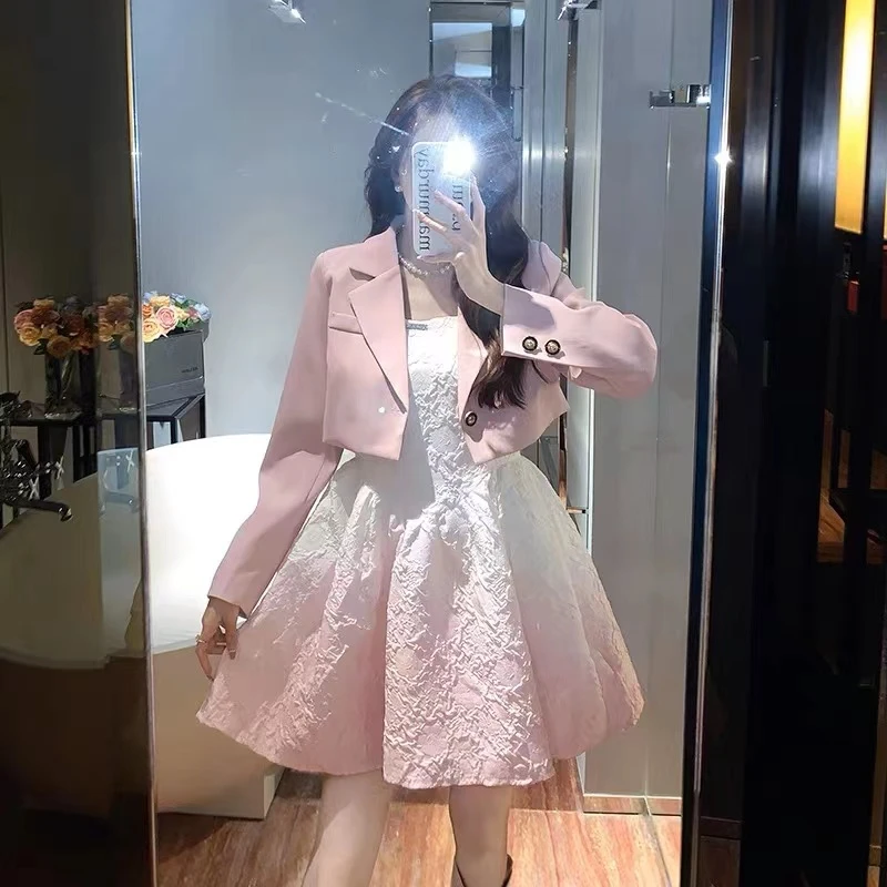 【秀宝女装】渐变吊带连衣裙套装（短外套+吊带连衣裙）XB9335