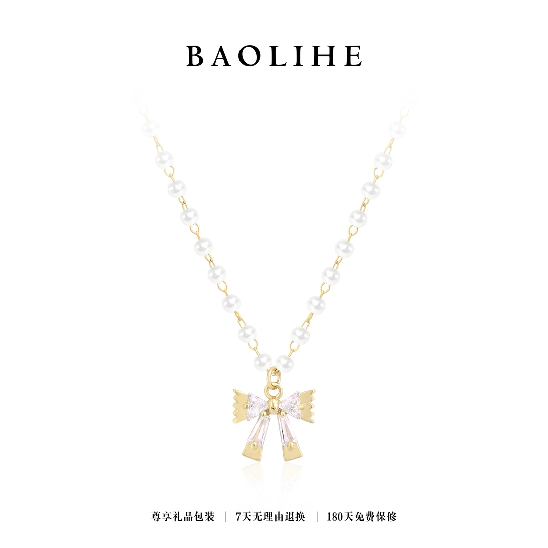 铜合金仿珍珠项链 时尚气质蝴蝶结百搭项链X5944