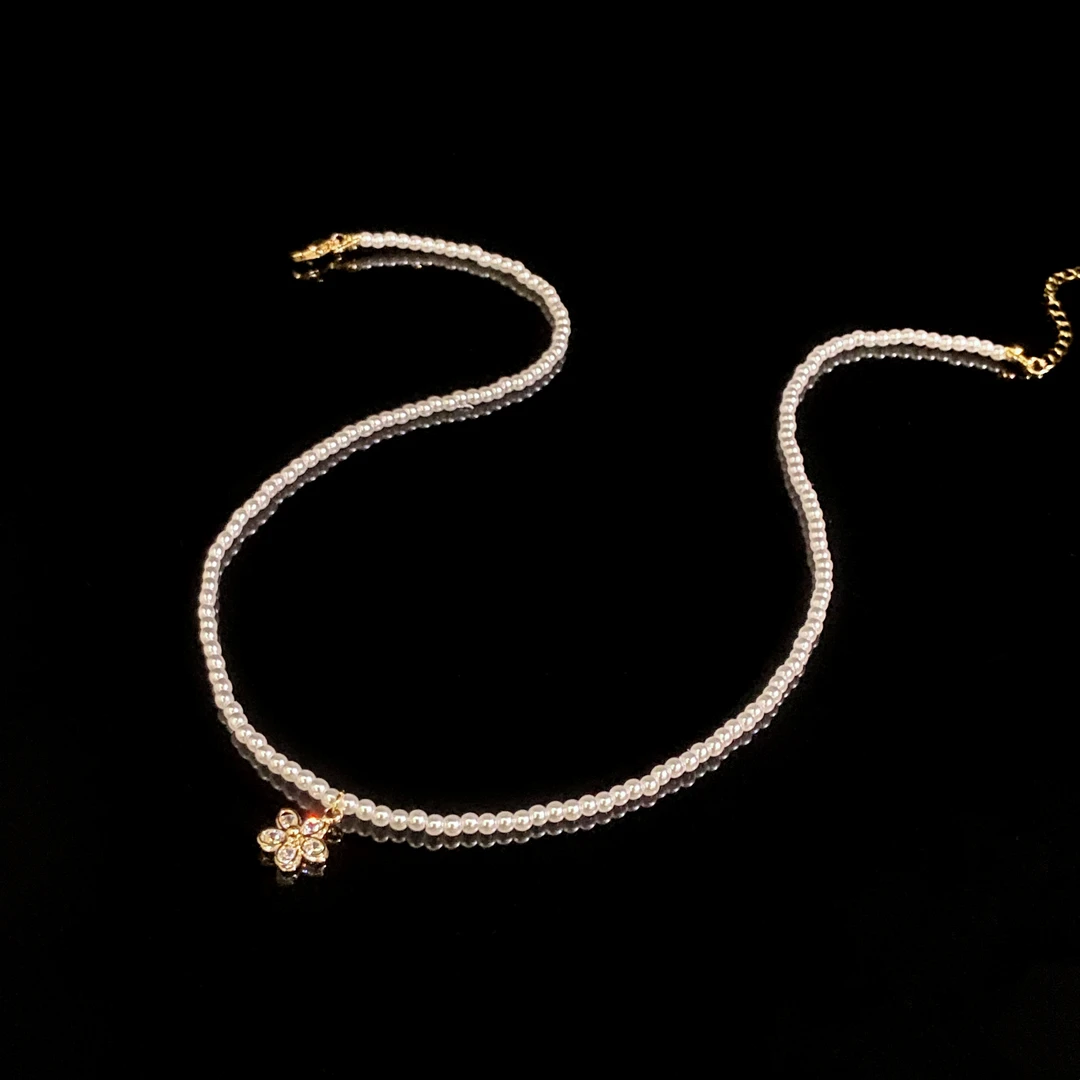 铜合金仿珍珠项链 精致时尚小花项链X6299