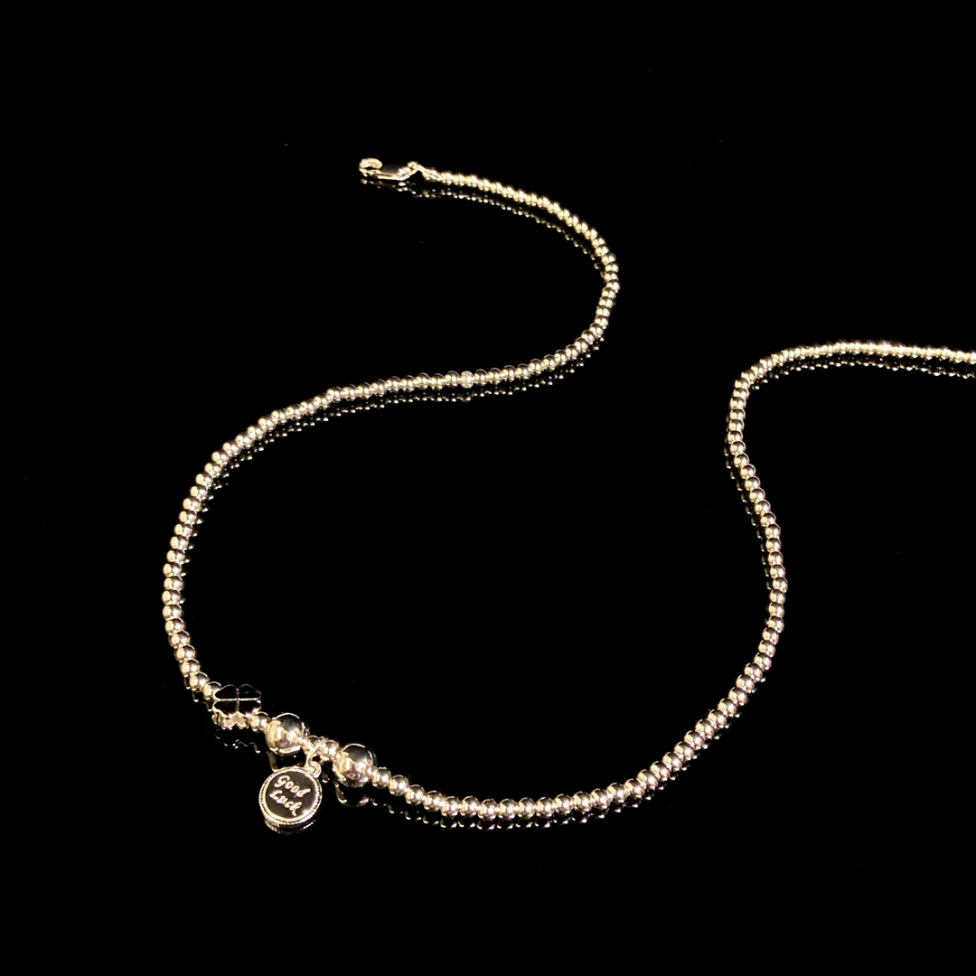 铜合金项链 百搭时尚小花幸运圆牌项链X6410