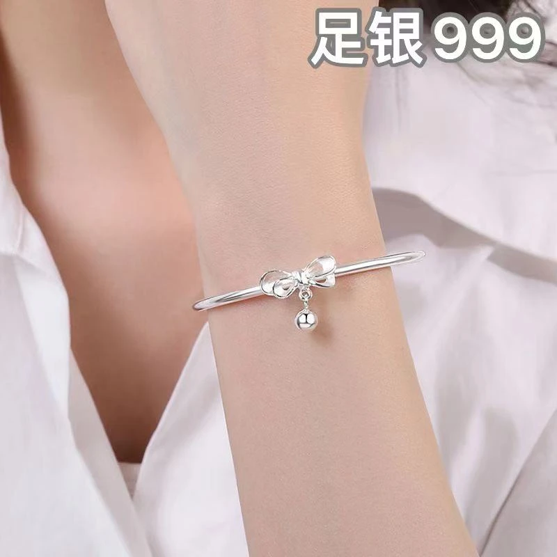 足银手镯 【新人福利】999足银手镯实心转运珠灯笼手镯圈口可调节