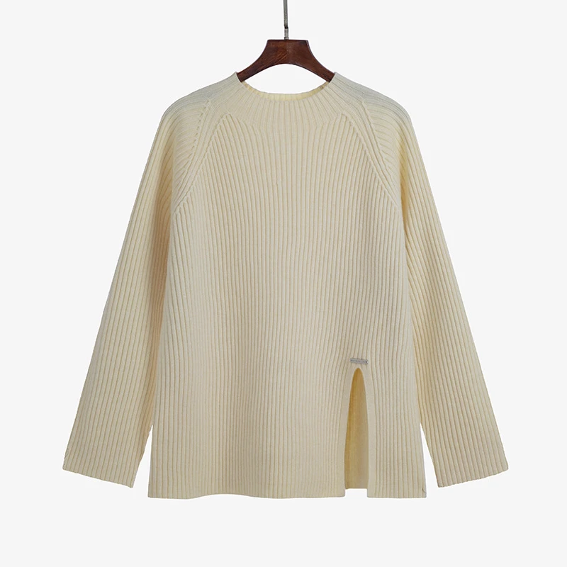 《SI JI 加倍温暖》21935棉线显瘦开叉毛衣时尚宽松百搭不规则